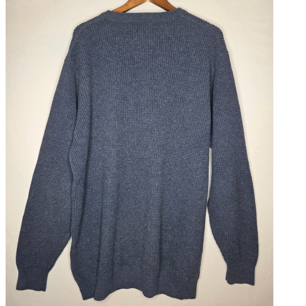 LL Bean Henley Sweater XXL Tall Pullover Chunky Blue Cotton/Wool Grandpa‎